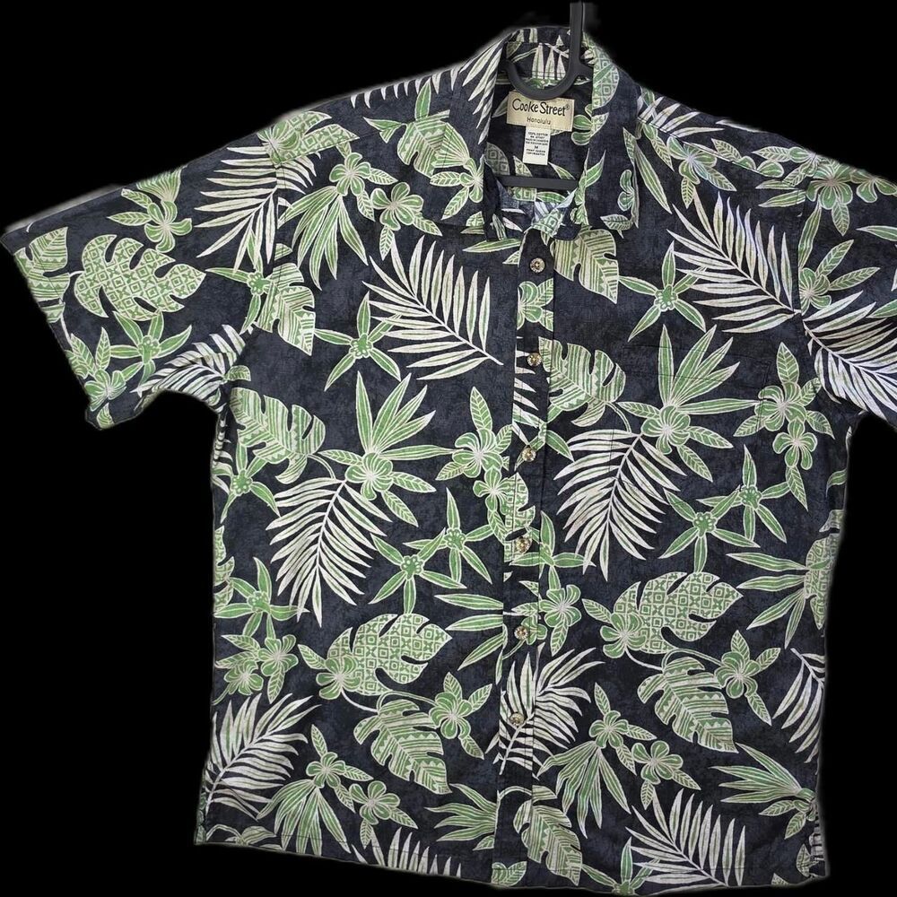 Cooke Street Honolulu Hawaiian Shirt Black Green Men's Size L
